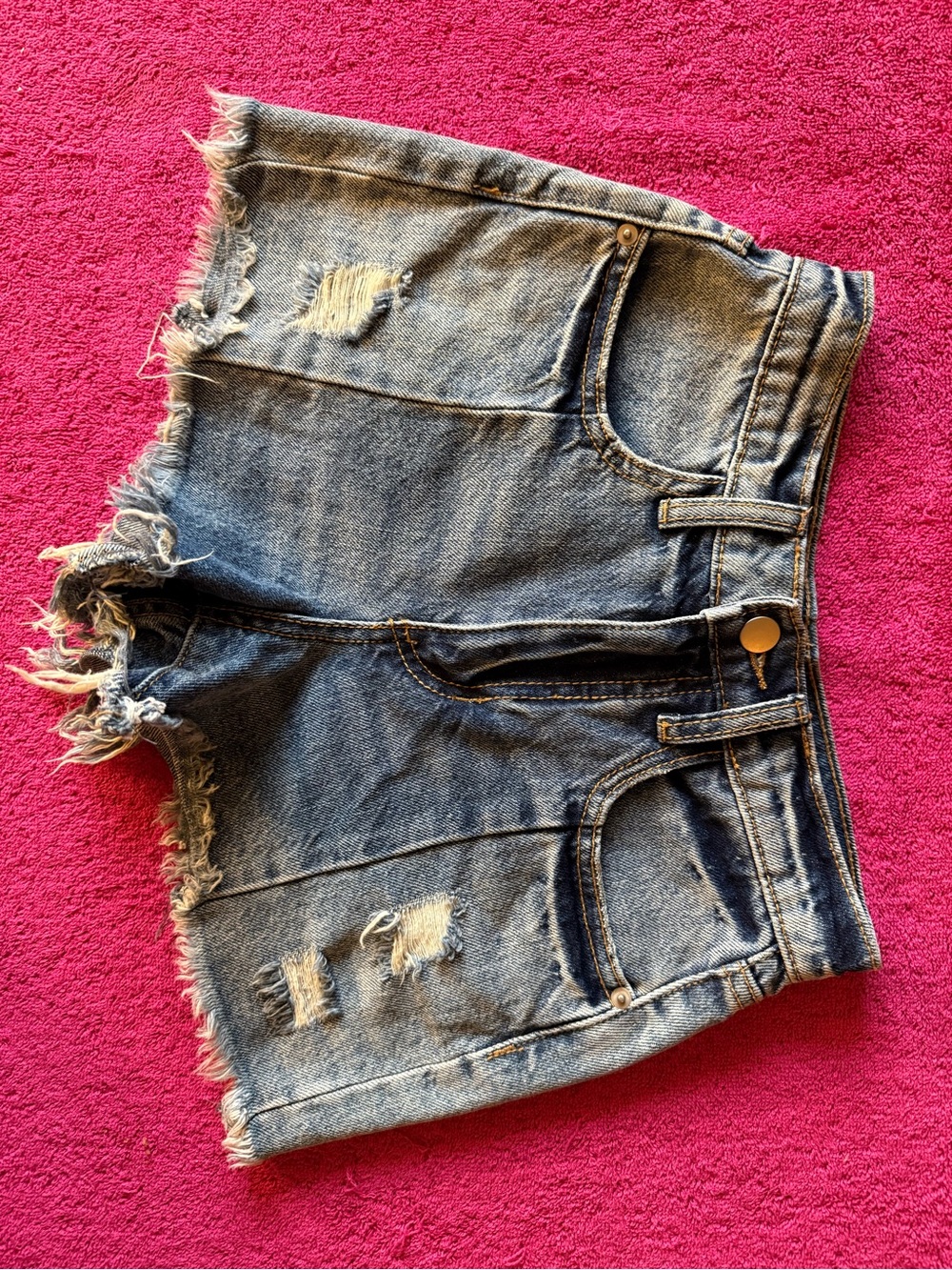 Altar'd State Distressed Light Blue Denim Shorts with Frayed Hem